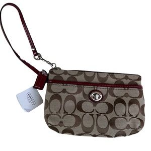 NWT Coach Park signature wristlet with leather trim